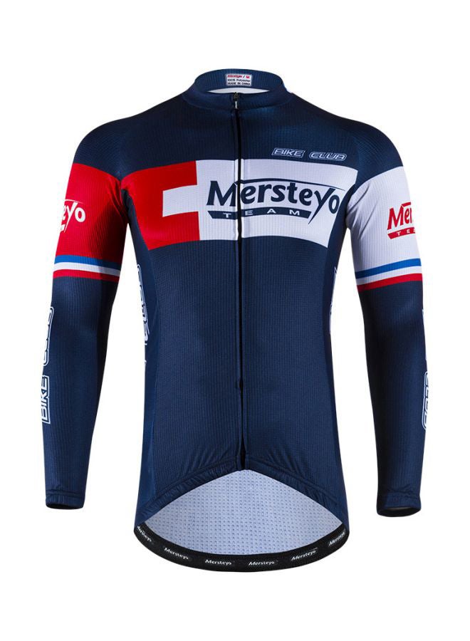 QiaoKai 2-Piece Printed Cycling Suit Set Navy Blue/White/Red  - Image 3