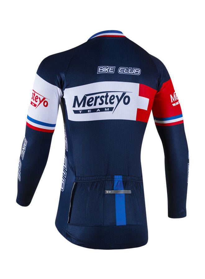 QiaoKai 2-Piece Printed Cycling Suit Set Navy Blue/White/Red  - Image 4