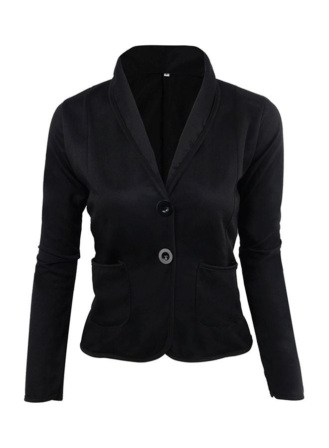 QiaoKai Solid Cropped Pocket Detailed Blazer Black  - Image 1