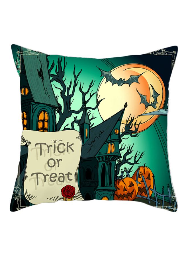 Trick Or Treat Printed Cushion Cover Green/Beige/Orange 45x45cm