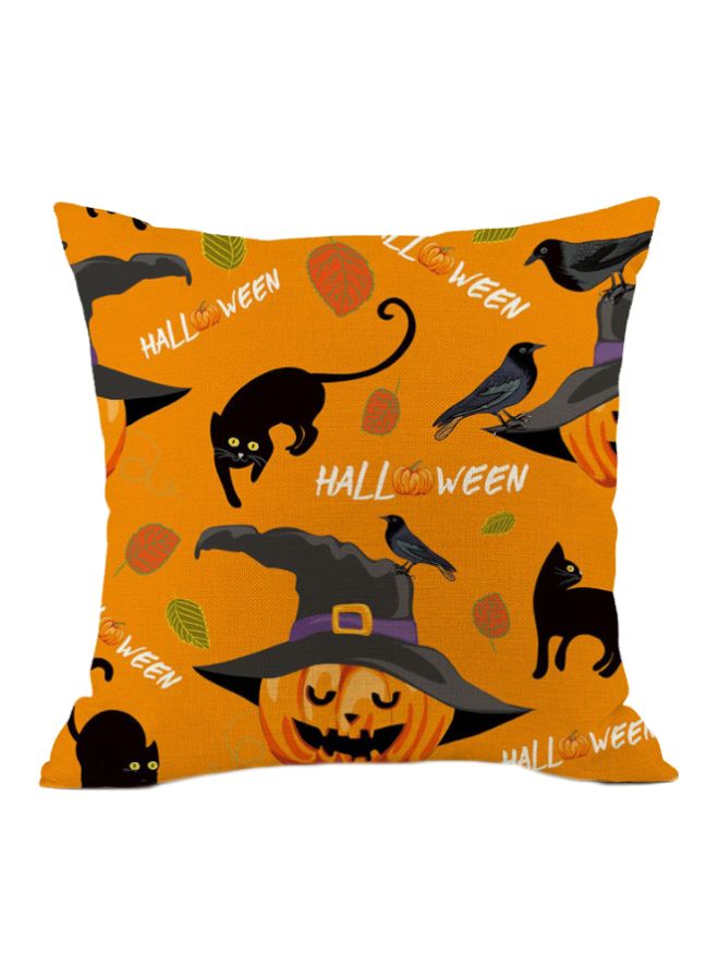 Pumpkin Printed Cushion Cover Orange/Black/Yellow 45x45cm