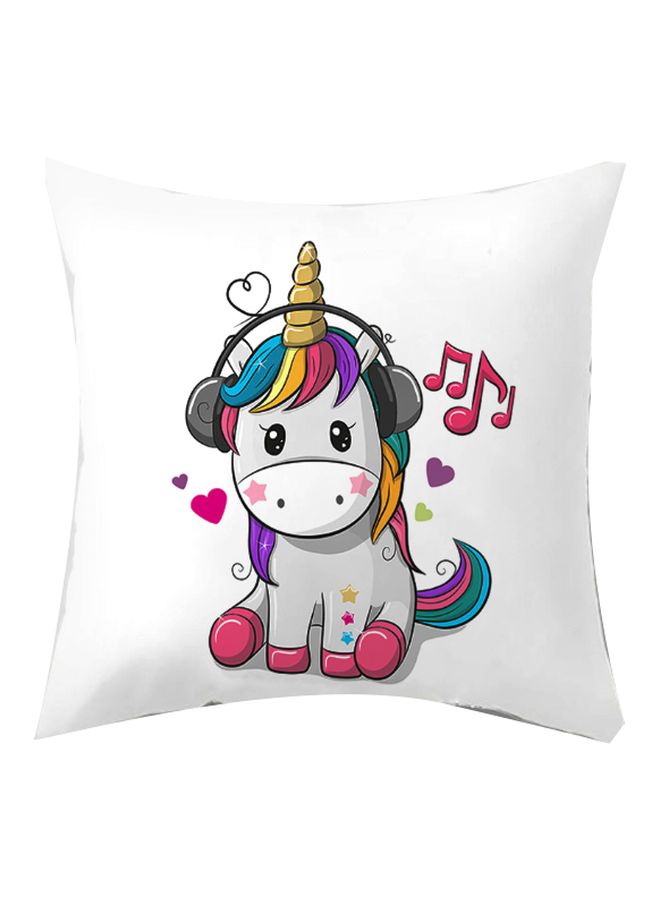 Unicorn Cartoon Printed Cushion Cover White/Grey/Pink 45x45cm