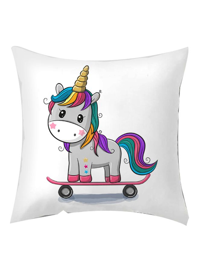 Unicorn Cartoon Printed Cushion Cover White/Purple/Grey 45x45cm