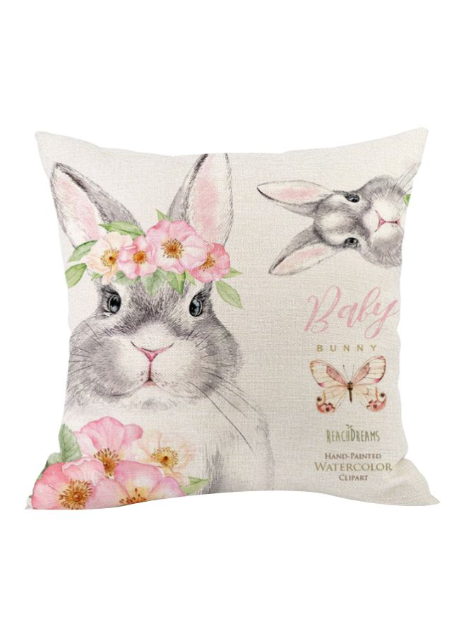 Bunny Printed Cushion Cover White/Grey/Pink 45x45cm