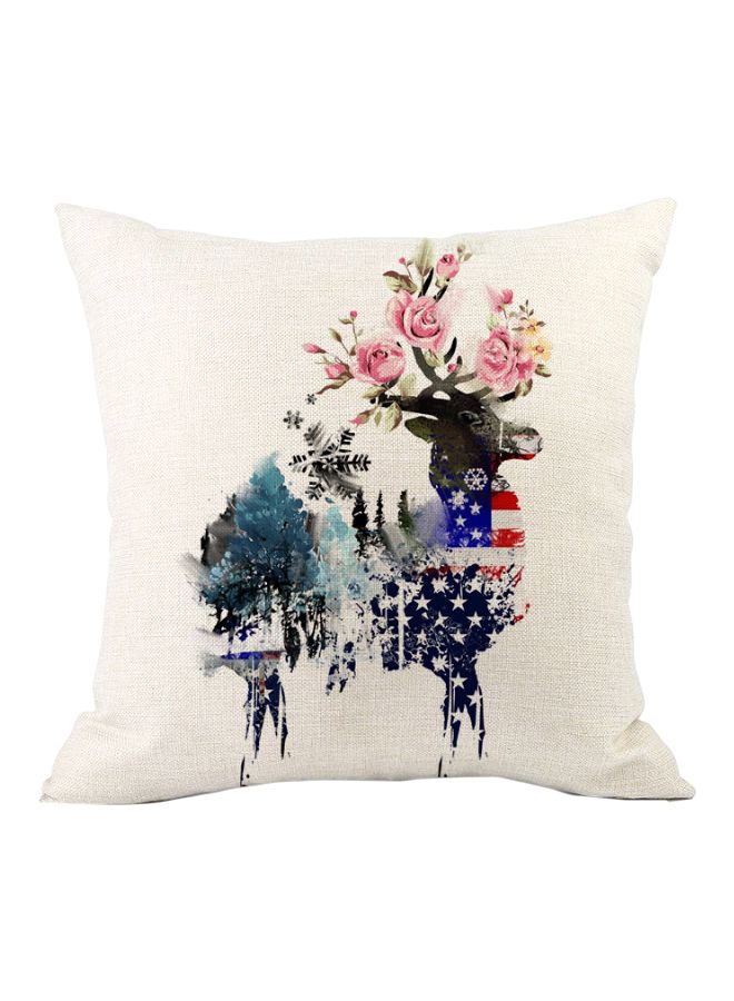 Deer Printed Cushion Cover White/Blue/Pink 45x45cm