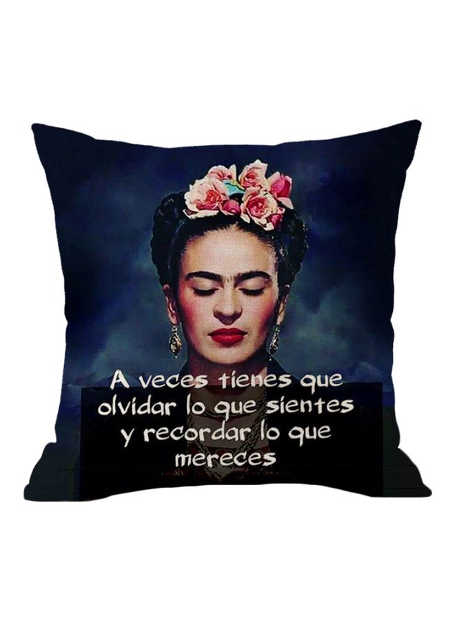Frida Kahlo Printed Cushion Cover Blue/Beige/Pink 45x45cm