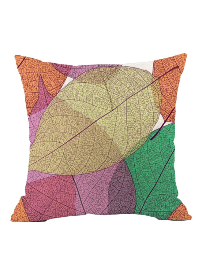 Leaf Printed Cushion Cover Green/Beige/Pink 45x45cm