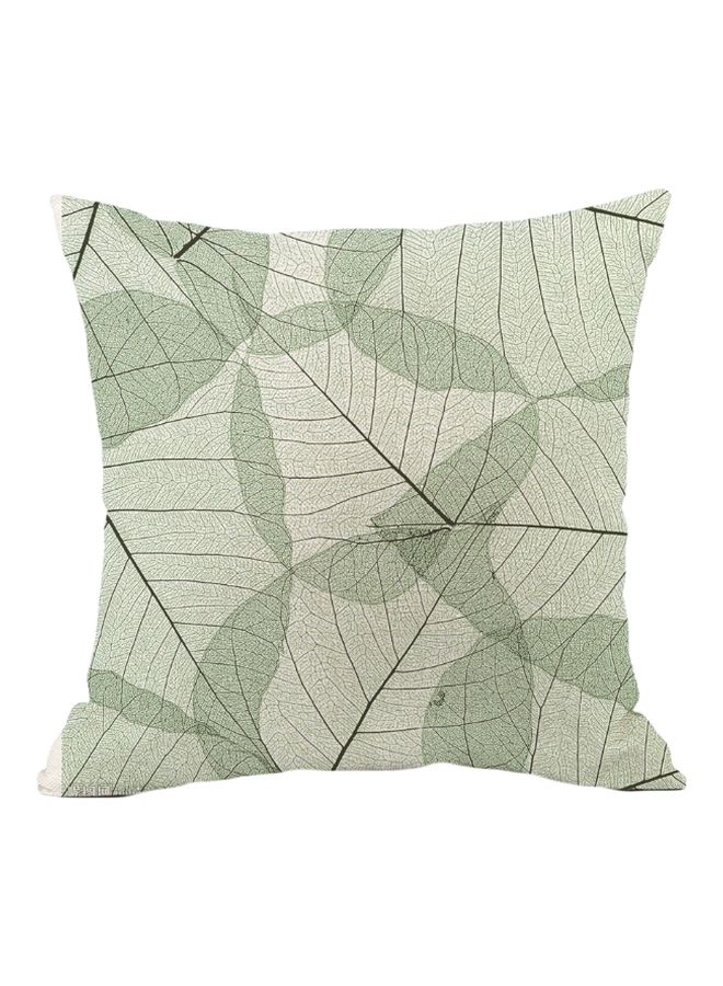 غطاء وسادة ديكور مزين بطبعة أوراق شجر أخضر / بيج 45x45سم