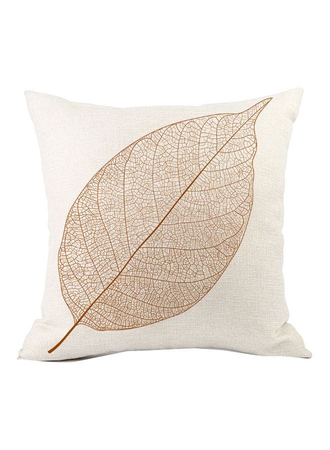 Leaf Printed Cushion Cover Beige/Brown 45x45cm
