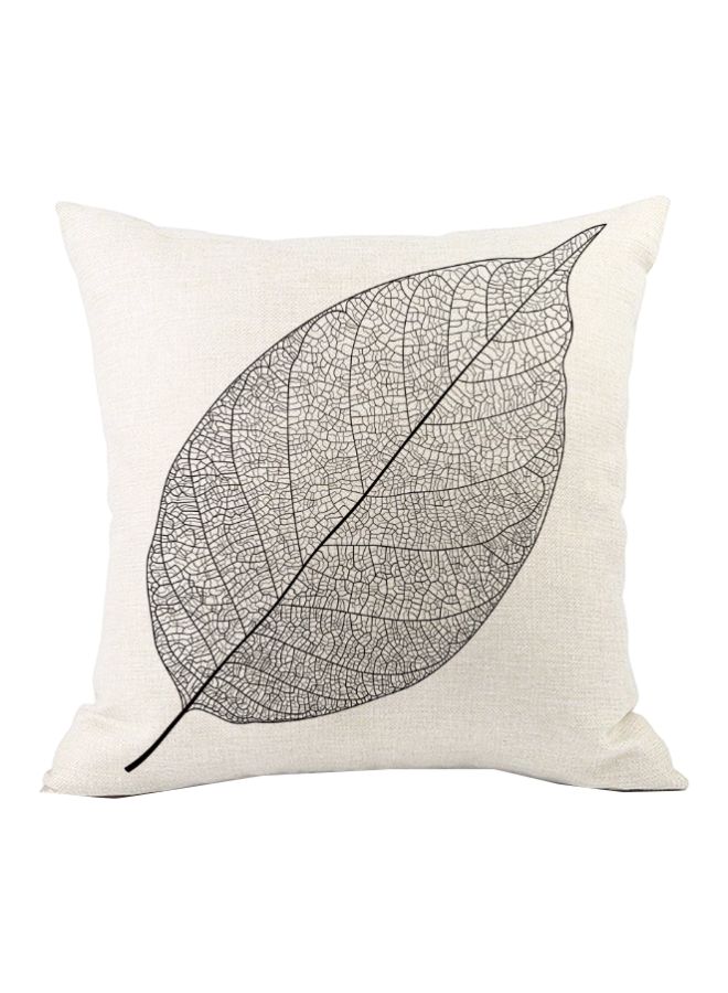 Leaf Printed Cushion Cover Beige/Black 45x45cm