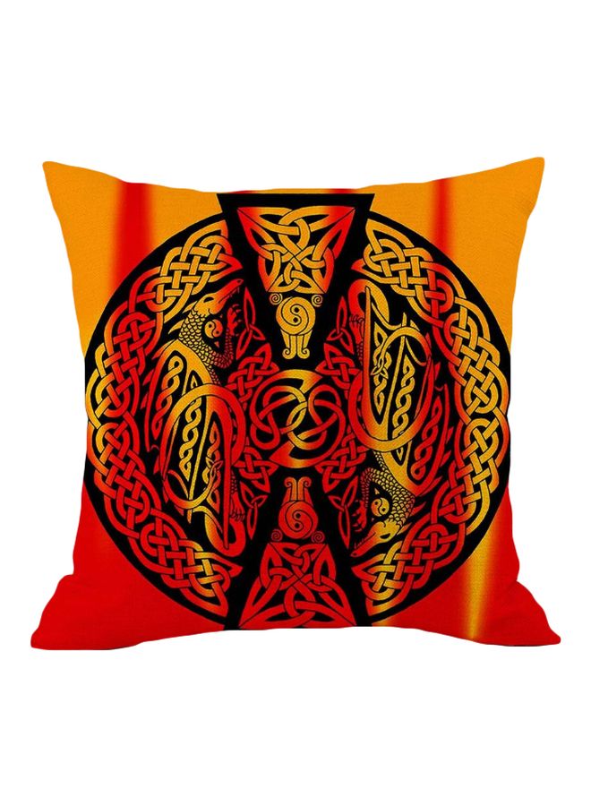 غطاء وسادة ديكور بنقشة صينية أحمر/ أسود/ برتقالي 45x45سم