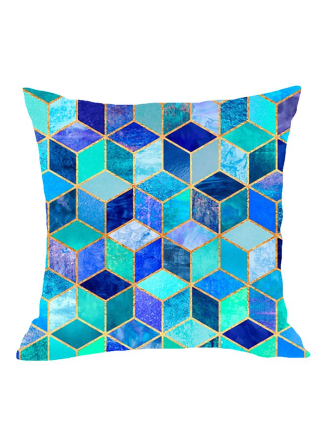 Geometric Pattern Cushion Cover Blue/Gold/Green 45x45cm