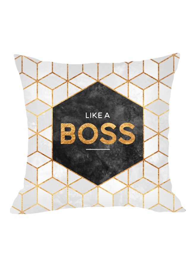 Like A Boss Printed Cushion Cover White/Gold/Black