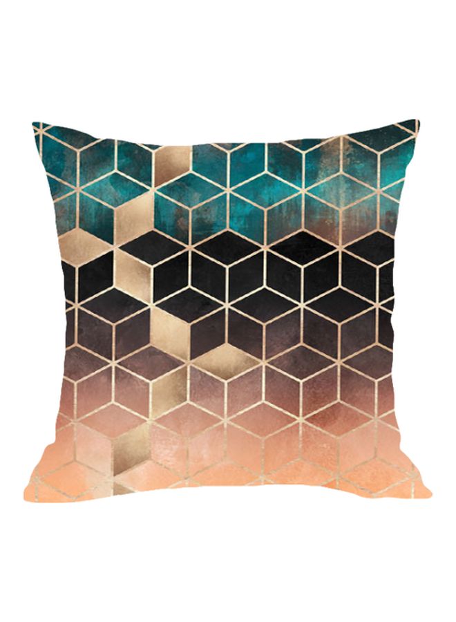 Geometric Pattern Cushion Cover Green/Black/Beige 45x45cm