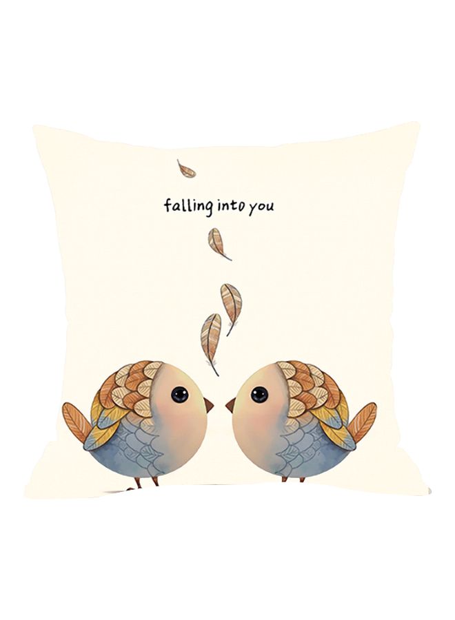 Falling Into You Birds Printed Cushion Cover Beige/Blue/Brown 45x45cm