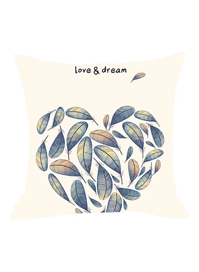 غطاء وسادة بطبعة ريش وعبارة "Love and Dream" أزرق/بيج/أسود 45x45سم