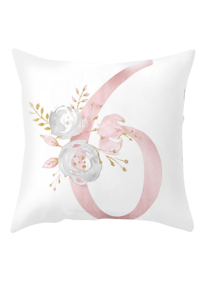 Floral Letter 6 Printed Cushion Cover White/Pink/Grey 45x45cm
