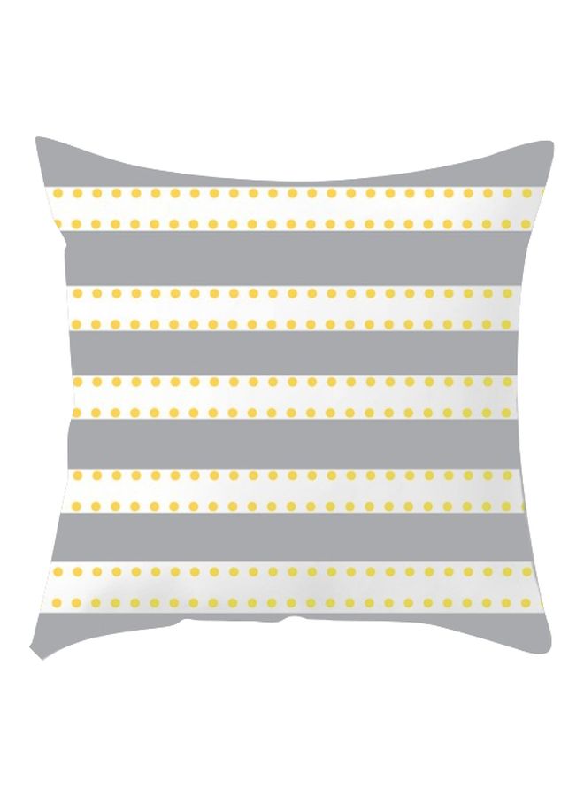 غطاء وسادة بطبعة مخططة أبيض / رمادي / أصفر 45x45سم