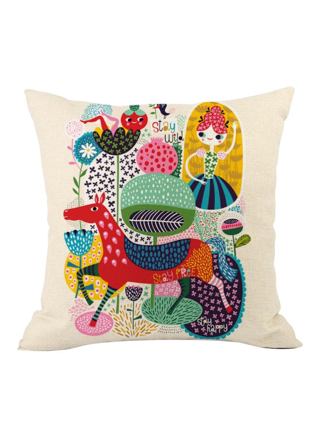 Nordic Art Alpaca Deer Head Printed Cushion Cover Multicolour 45x45cm