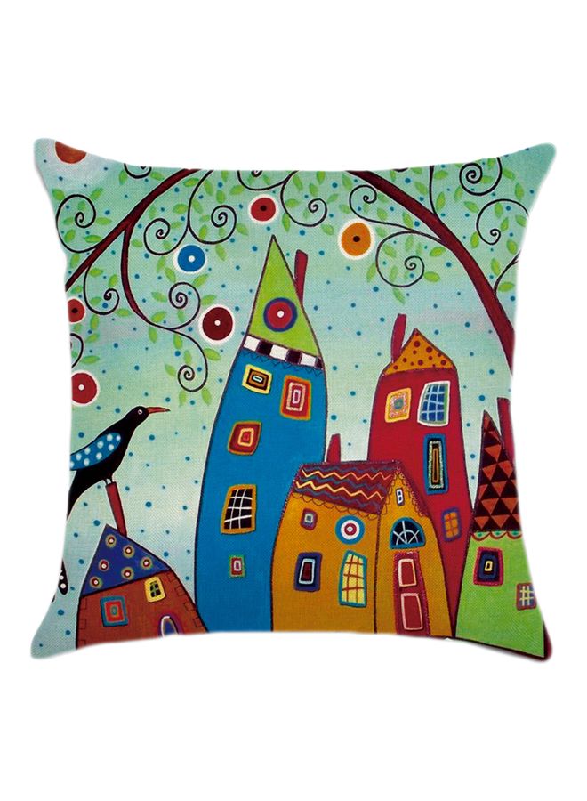 Abstract House Printed Cushion Cover Multicolour 45x45cm