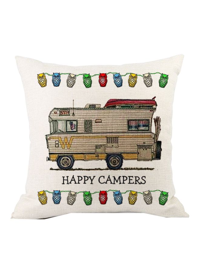 Happy Campers Printed Cushion Cover Beige/Black/Green 45x45cm