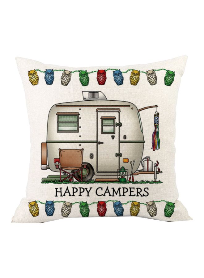 Happy Campers Printed Cushion Cover Beige/Grey/Green 45x45cm