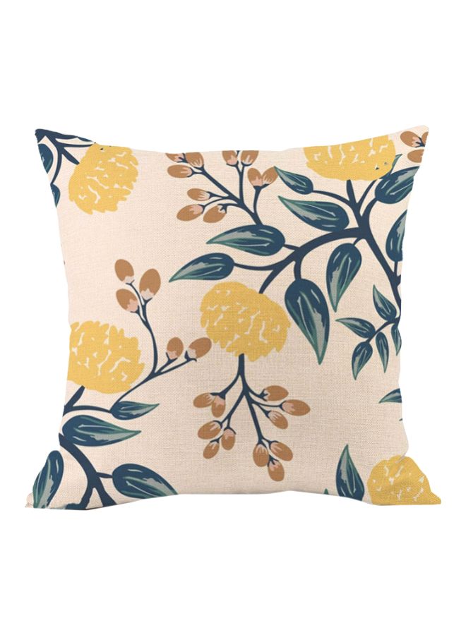 Floral Printed Cushion Cover Beige/Green/Yellow 45x45cm