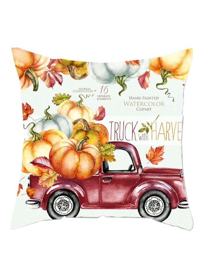 Truck With Harvest Printed Cushion Cover Red/White/Green 45x45cm