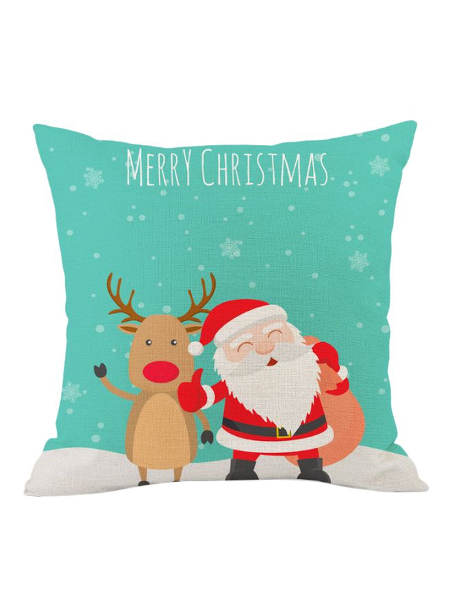 Merry Christmas Printed Cushion Cover Green/Red/Brown 45x45cm