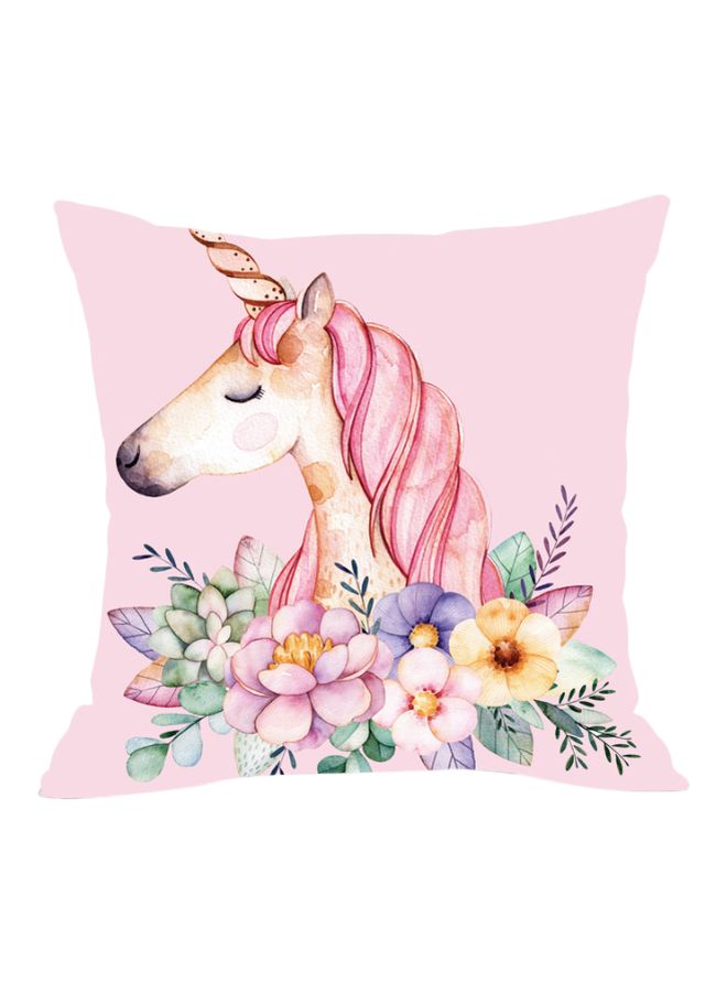 غطاء وسادة ديكور بطبعة يونيكورن وردي/ أخضر/ بيج 45x45سم