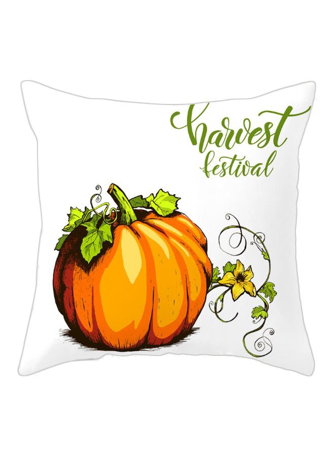 Harvest Festival Printed Cushion Cover White/Green/Orange 45x45cm