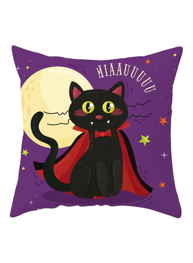 Halloween Cat Printed Cushion Cover Purple/Black/Red 45x45cm