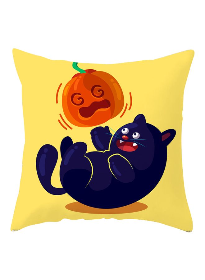 Halloween Cat Printed Cushion Cover Yellow/Blue/Orange 45x45cm