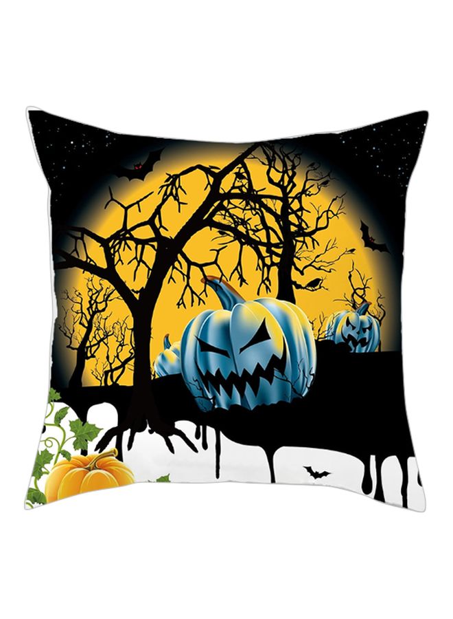 Halloween Printed Cushion Cover Blue/Yellow/White 45x45cm