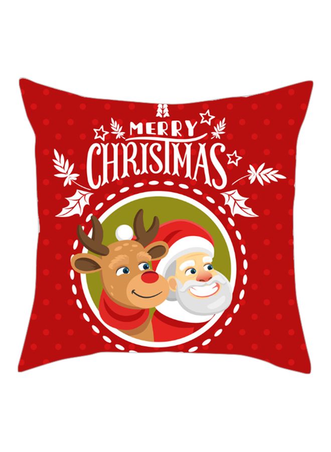 Merry Christmas Printed Cushion Cover Red/White/Green 45x45cm