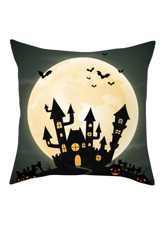 غطاء وسادة بطبعة عبارة "Happy Halloween" رمادي/بيج/أسود 45x45سم