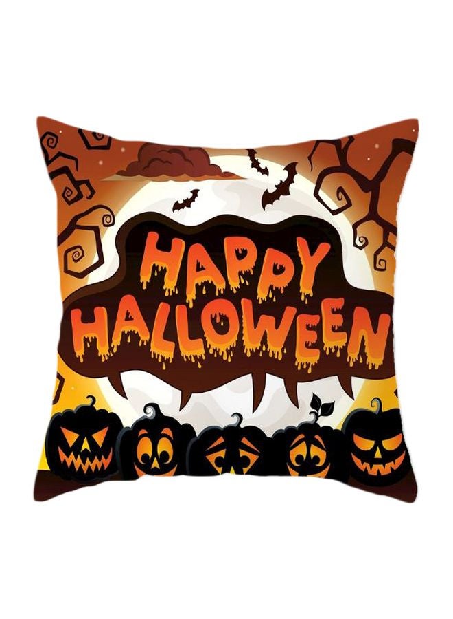 Happy Halloween Printed Cushion Cover Brown/White/Orange 45x45cm