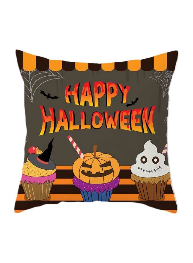 Halloween Printed Cushion Cover Grey/Orange/Black 45x45cm