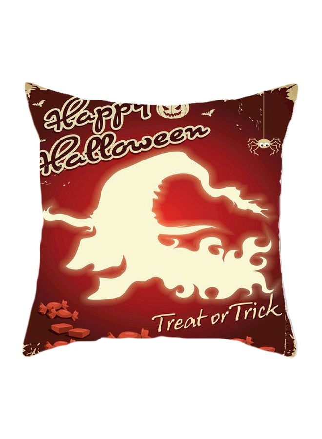 Happy Halloween Treat Or Trick Printed Cushion Cover Red/Beige 45x45cm