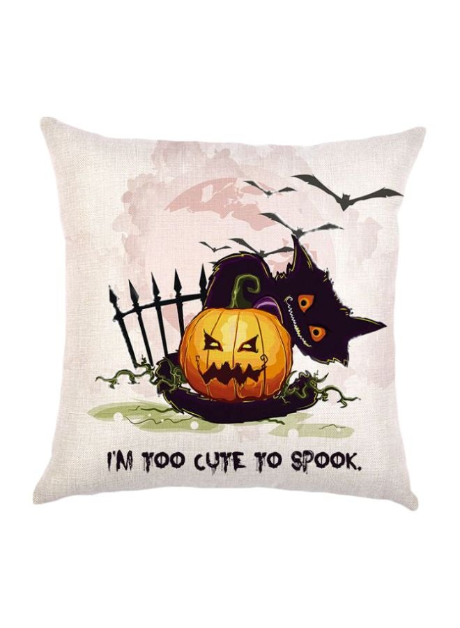 غطاء وسادة بطبعة "I'm Too Cute To Spook" أبيض/أسود/برتقالي 45x45سم