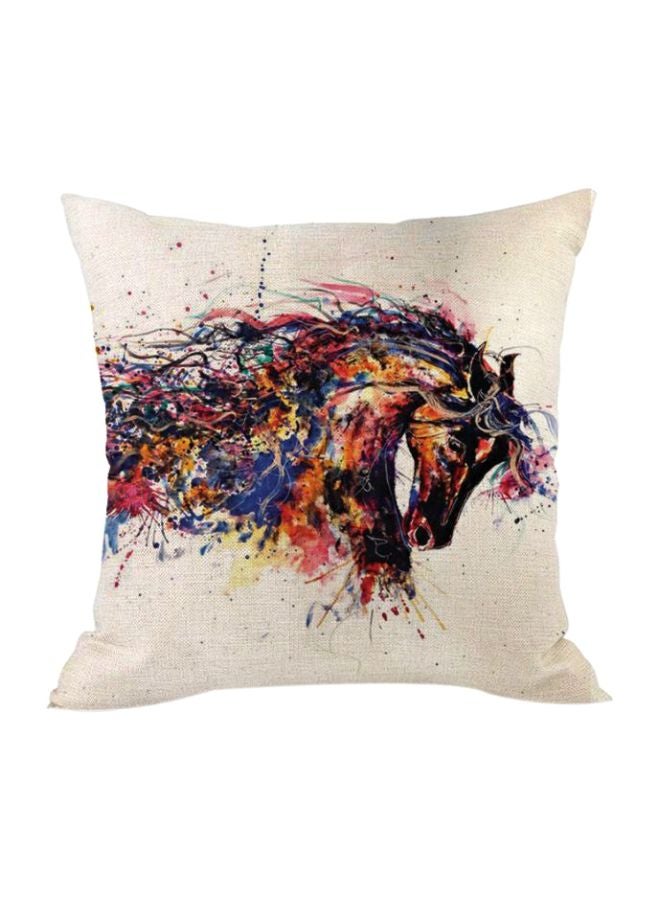 غطاء وسادة مزين بطبعة حصان بيج/بني/أسود 45x45سم