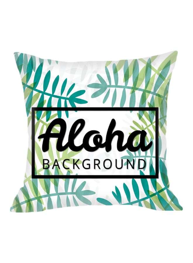 Leaf Printed Cushion Cover White/Green/Blue 45x45cm