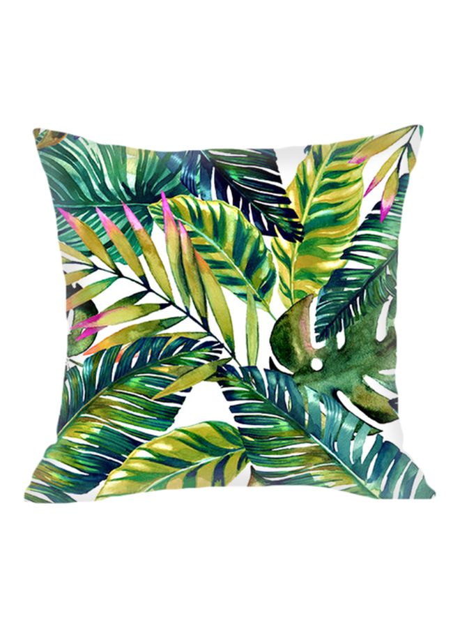 Leaf Printed Cushion Cover Green/White/Pink 45x45cm