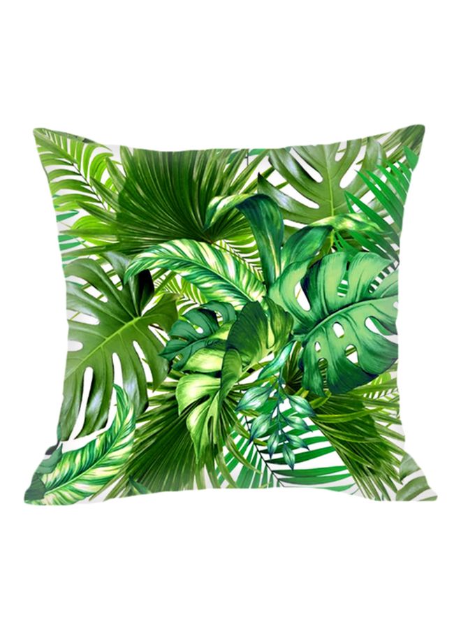 Leaf Printed Cushion Cover Green/White 45x45cm