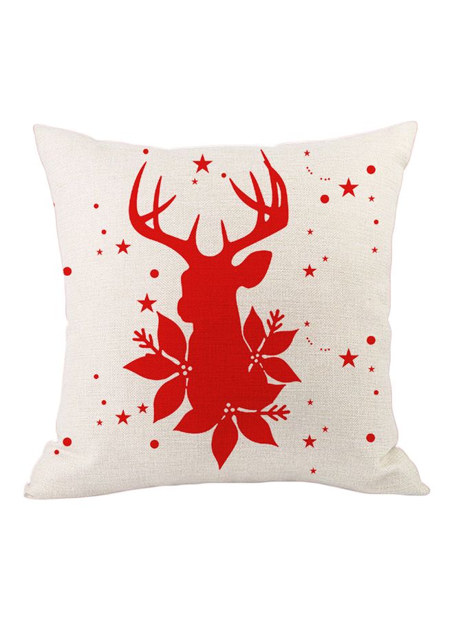Reindeer Themed Cushion Cover White/Red 45x45cm