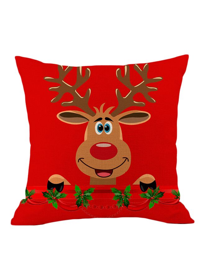 غطاء وسادة بتصميم حيوان الرنة أحمر/ بني/ أخضر 45x45سم