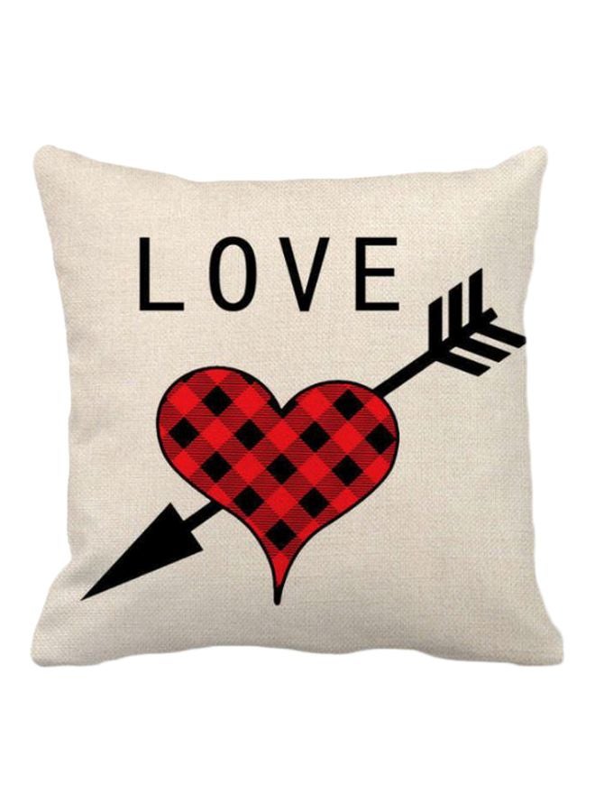 Love Printed Cushion Cover Beige/Red/Black 45x45cm