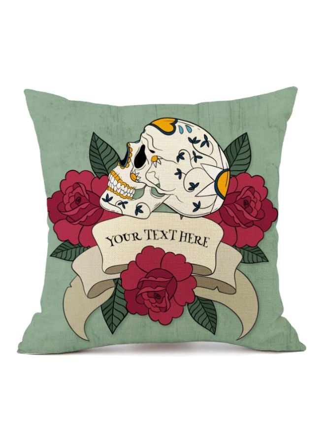 Retro Halloween Skull Printed Cushion Cover Green/Red/Beige 45x45cm