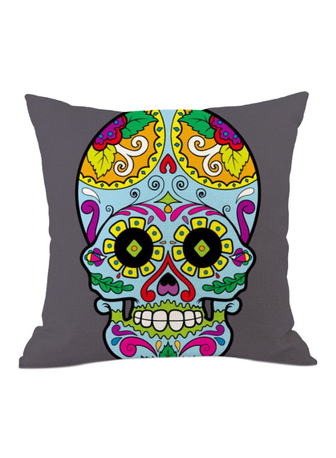 Skull Printed Cushion Cover Grey/Blue/Yellow 45x45cm