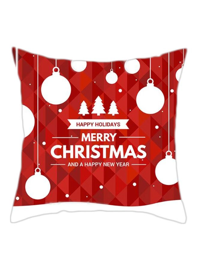 Happy Holidays Printed Cushion Cover Red/White 45x45cm